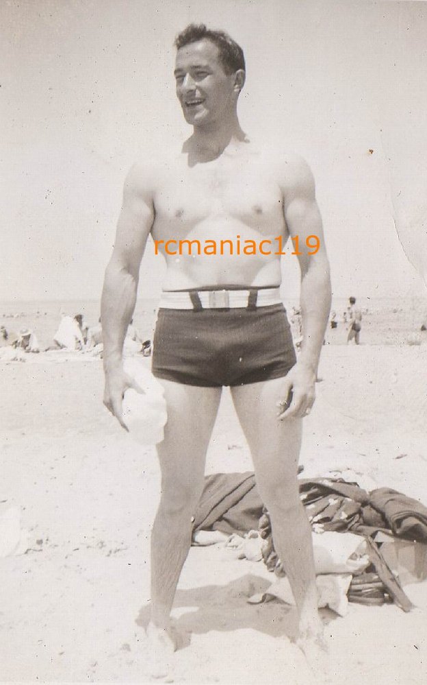 Vintage Photo Tight Swim Suit Bathing Man Beach Bulge Gay Int Handsome